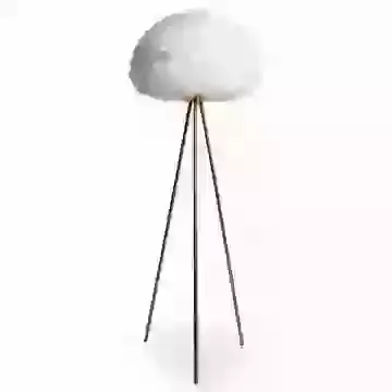 Brushed Brass Tripod Floor Lamp with White Feather Shade